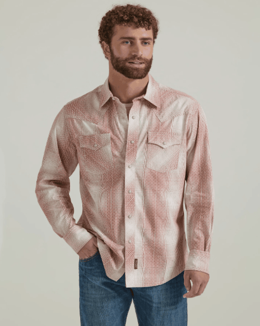 Wrangler Retro Performance Men's Peach Fade Long Sleeve Western Snap Shirt 112346603