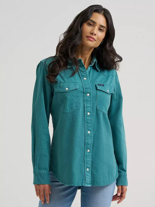 Wrangler Retro Women's Turquoise Pearl Snap Long Sleeve Western Shirt 112382675