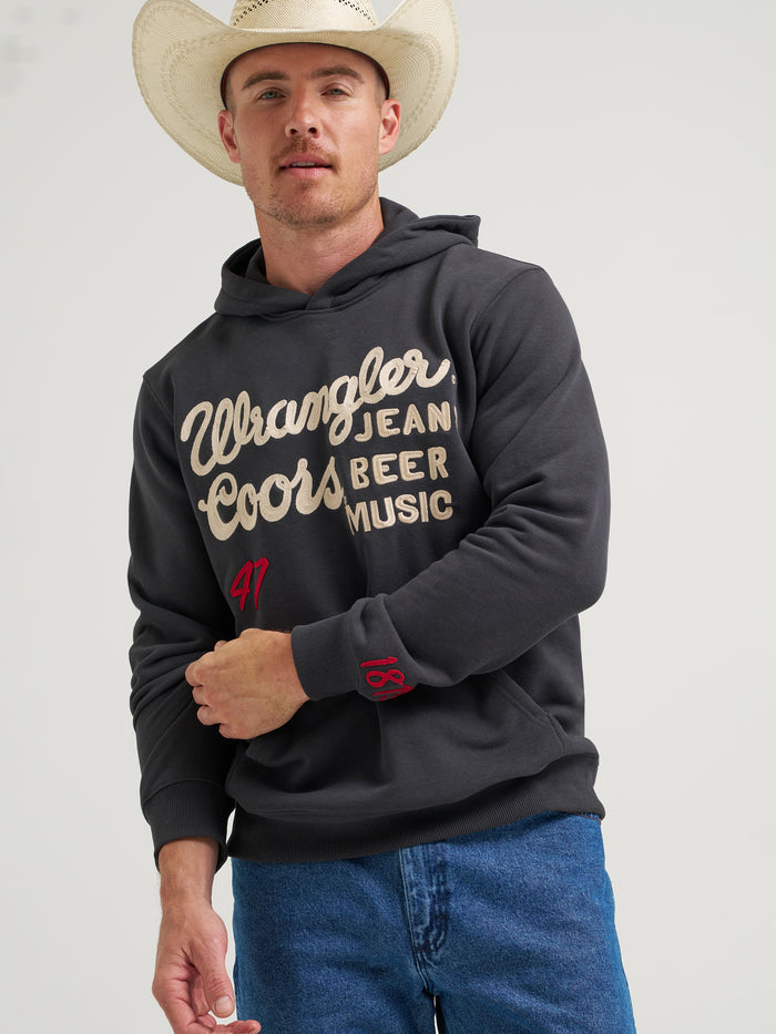 Wrangler x Coors2.0 Unisex Black 'Jeans Beer Music' Embroidered Logo Hoodie 112383039