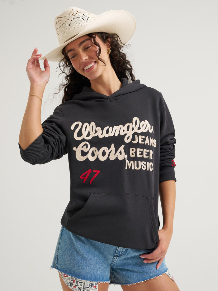 Wrangler x Coors2.0 Unisex Black 'Jeans Beer Music' Embroidered Logo Hoodie 112383039