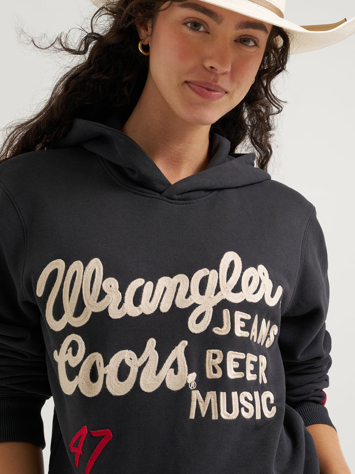 Wrangler x Coors2.0 Unisex Black 'Jeans Beer Music' Embroidered Logo Hoodie 112383039