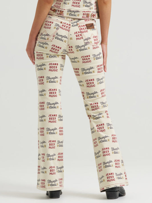 Wrangler X Coors2.0 Women's Tan 'Jeans Beer Music' Print High-Rise Flare Jeans 112382897