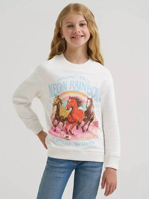 Wrangler X Lainey Wilson Girl's White Neon Rainbow Horses Sweatshirt 112382956