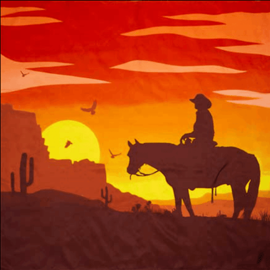 Wyoming Traders Sunset Cowboy Southwest Print 34.5" x 34.5" Silk Wild Rag SW02